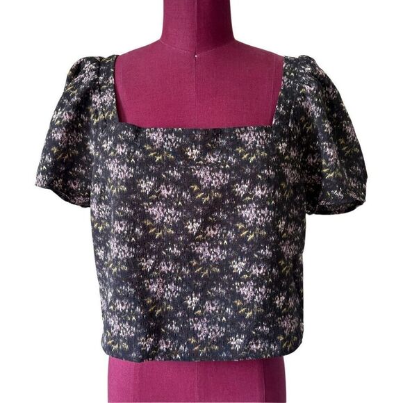 Madewell Hopewell Puff Sleeve Crop Top size L in Blurred Ikat - Picture 2 of 9